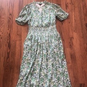 J. Crew floral botanical print, smocked waist dress, size S